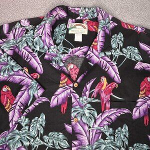 Vintage Paradise Found Hawaiian Shirt Mens 3XL Black Parrots Magnum Tropical
